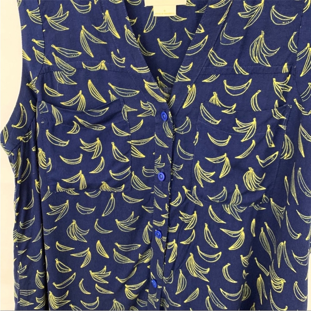 Maeve Anthropologie Navy Banana Print Tank Blouse - Picture 2 of 4